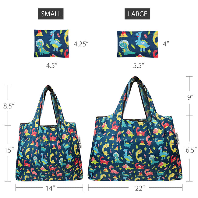 Wrapables Nylon Reusable Shopping Bags, Foldable Shopping Tote Bags, Reusable Grocery Bags, Travel Bags LS (set of 2), Dinosaurs