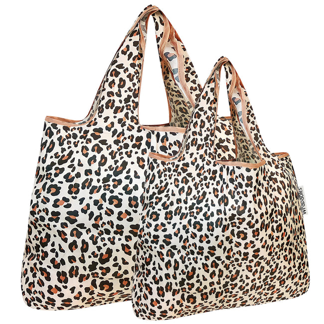 Wrapables Nylon Reusable Shopping Bags, Foldable Shopping Tote Bags, Reusable Grocery Bags, Travel Bags LS (set of 2), Wild Cat