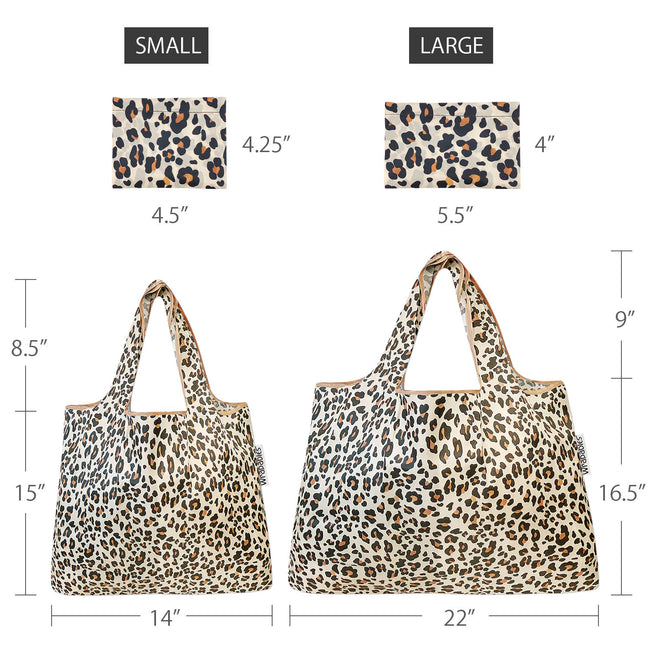 Wrapables Nylon Reusable Shopping Bags, Foldable Shopping Tote Bags, Reusable Grocery Bags, Travel Bags LS (set of 2), Wild Cat