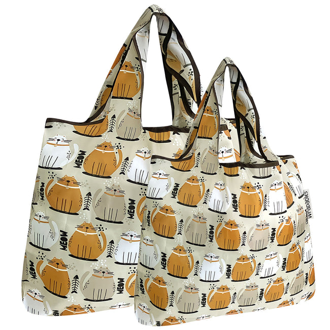 Wrapables Nylon Reusable Shopping Bags, Foldable Shopping Tote Bags, Reusable Grocery Bags, Travel Bags LS (set of 2), Cat Food