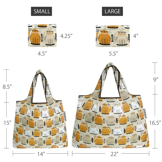 Wrapables Nylon Reusable Shopping Bags, Foldable Shopping Tote Bags, Reusable Grocery Bags, Travel Bags LS (set of 2), Cat Food