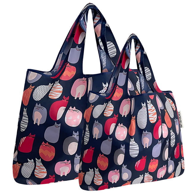 Wrapables Nylon Reusable Shopping Bags, Foldable Shopping Tote Bags, Reusable Grocery Bags, Travel Bags LS (set of 2)Stylish Kitties