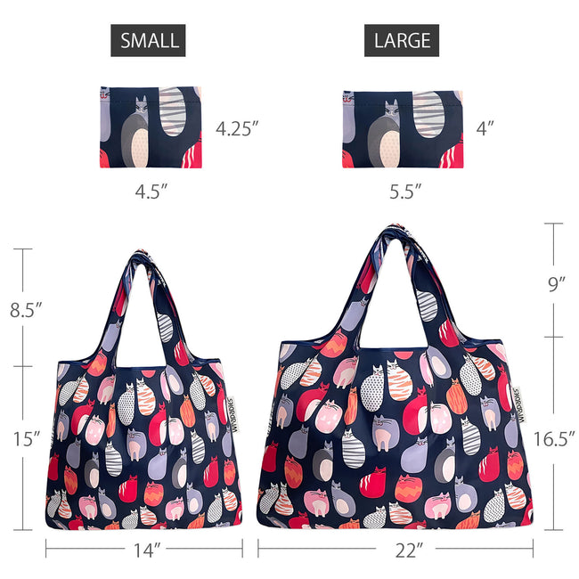 Wrapables Nylon Reusable Shopping Bags, Foldable Shopping Tote Bags, Reusable Grocery Bags, Travel Bags LS (set of 2)Stylish Kitties