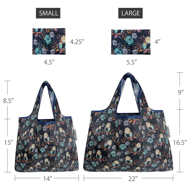 Wrapables Nylon Reusable Shopping Bags, Foldable Shopping Tote Bags, Reusable Grocery Bags, Travel Bags LS (set of 2), Deco Owls