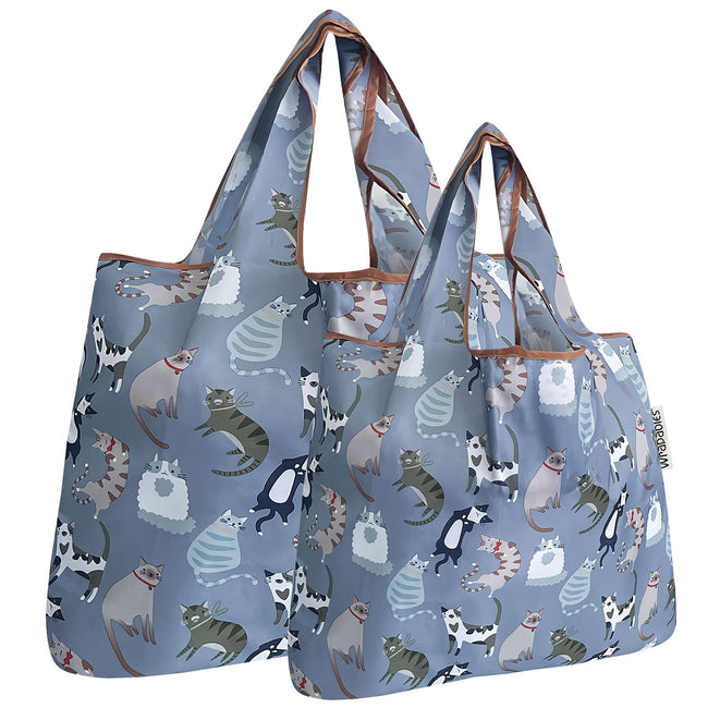 Wrapables Nylon Reusable Shopping Bags, Foldable Shopping Tote Bags, Reusable Grocery Bags, Travel Bags LS (set of 2), Cool Felines