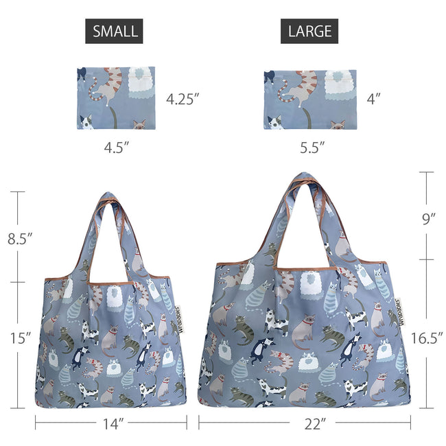 Wrapables Nylon Reusable Shopping Bags, Foldable Shopping Tote Bags, Reusable Grocery Bags, Travel Bags LS (set of 2), Cool Felines