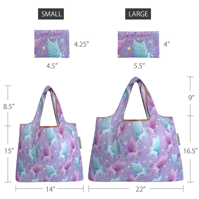 Wrapables Nylon Reusable Shopping Bags, Foldable Shopping Tote Bags, Reusable Grocery Bags, Travel Bags LS (set of 2), Pegasus