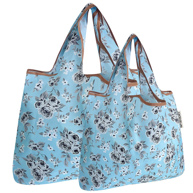 Wrapables Nylon Reusable Shopping Bags, Foldable Shopping Tote Bags, Reusable Grocery Bags, Travel Bags LS (set of 2), Gray Floral