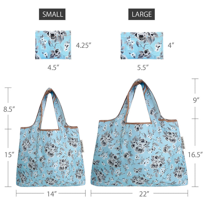 Wrapables Nylon Reusable Shopping Bags, Foldable Shopping Tote Bags, Reusable Grocery Bags, Travel Bags LS (set of 2), Gray Floral