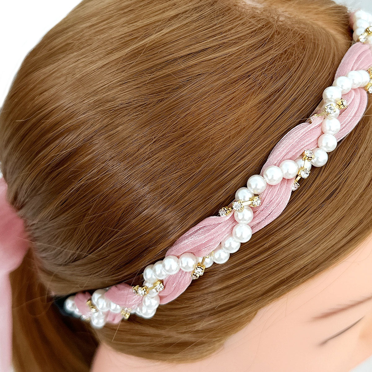 Wrapables Pearl & Rhinestone Headbands with Long Ribbon Head Wraps (Set of 2)