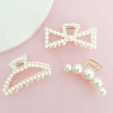 Wrapables Large Pearl Hair Claws Faux Pearl Hair Clips Nonslip Jaw Clips Hair Styling (Set of 3)