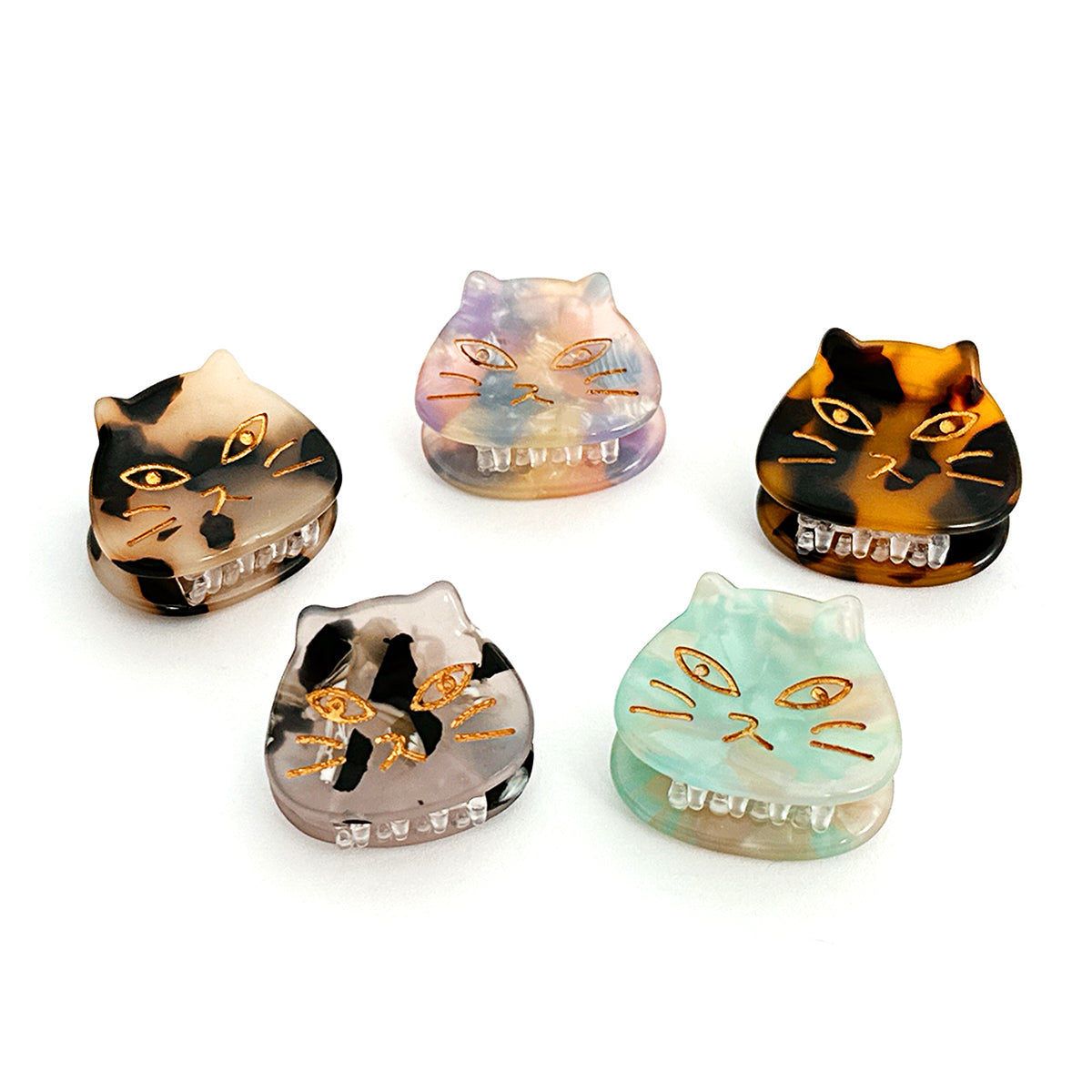 Wrapables Speckled Mini Cat Hair Claws Resin Marble Cat Face Hair Clips (Set of 5)