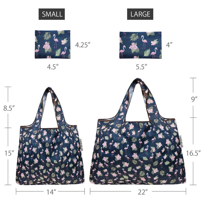 Wrapables Nylon Reusable Shopping Bags, Foldable Shopping Tote Bags, Reusable Grocery Bags, Travel Bags LS (set of 2), Flamingoes & Floral