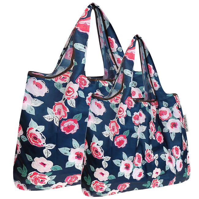 Wrapables Nylon Reusable Shopping Bags, Foldable Shopping Tote Bags, Reusable Grocery Bags, Travel Bags LS (set of 2), Rose Floral