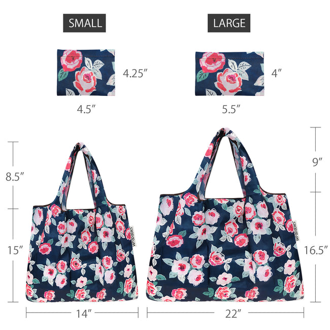 Wrapables Nylon Reusable Shopping Bags, Foldable Shopping Tote Bags, Reusable Grocery Bags, Travel Bags LS (set of 2), Rose Floral