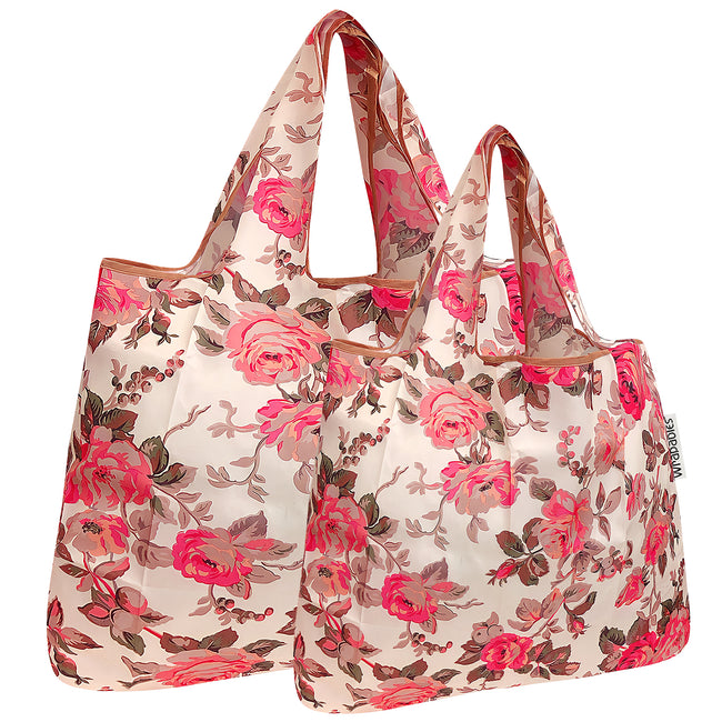 Wrapables Nylon Reusable Shopping Bags, Foldable Shopping Tote Bags, Reusable Grocery Bags, Travel Bags LS (set of 2), Sunset Roses