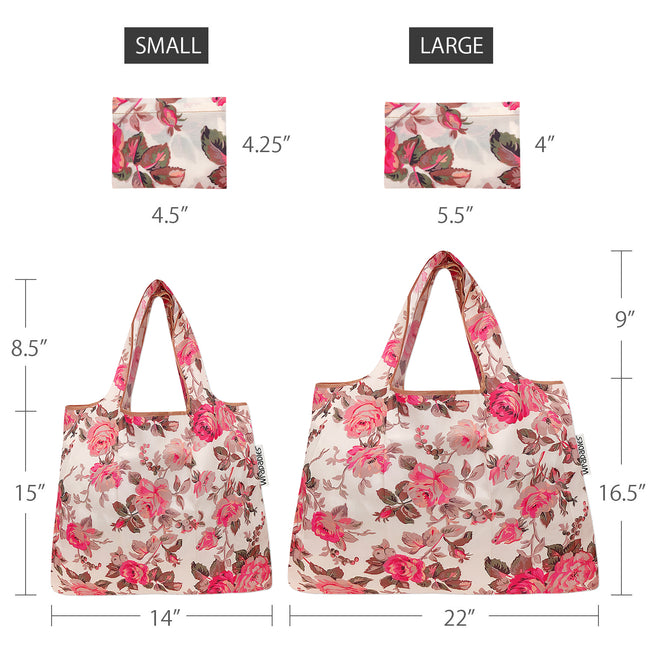 Wrapables Nylon Reusable Shopping Bags, Foldable Shopping Tote Bags, Reusable Grocery Bags, Travel Bags LS (set of 2), Sunset Roses