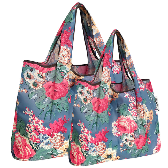 Wrapables Nylon Reusable Shopping Bags, Foldable Shopping Tote Bags, Reusable Grocery Bags, Travel Bags LS (set of 2), Bouquet