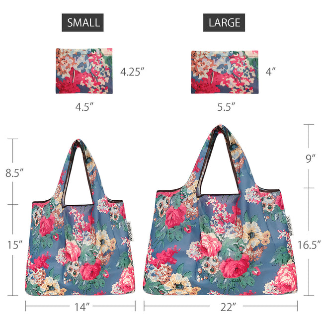 Wrapables Nylon Reusable Shopping Bags, Foldable Shopping Tote Bags, Reusable Grocery Bags, Travel Bags LS (set of 2), Bouquet