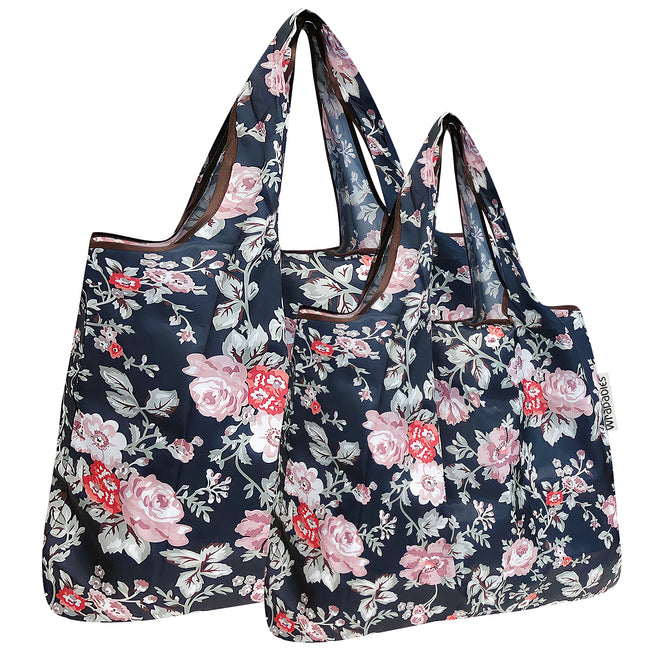 Wrapables Nylon Reusable Shopping Bags, Foldable Shopping Tote Bags, Reusable Grocery Bags, Travel Bags LS (set of 2), Rose Vines