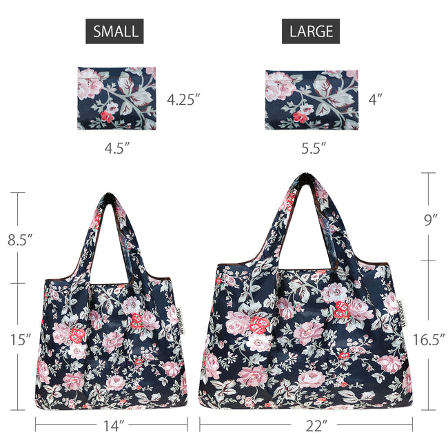 Wrapables Nylon Reusable Shopping Bags, Foldable Shopping Tote Bags, Reusable Grocery Bags, Travel Bags LS (set of 2), Rose Vines