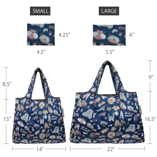Wrapables Nylon Reusable Shopping Bags, Foldable Shopping Tote Bags, Reusable Grocery Bags, Travel Bags LS (set of 2), Silly Dogs