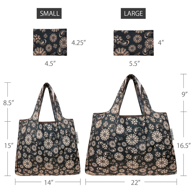 Wrapables Nylon Reusable Shopping Bags, Foldable Shopping Tote Bags, Reusable Grocery Bags, Travel Bags LS (set of 2), Floral Deco