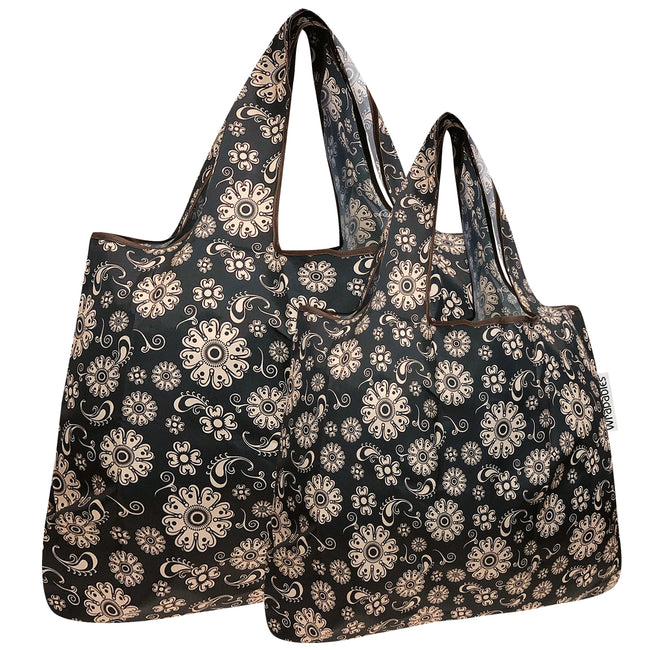Wrapables Nylon Reusable Shopping Bags, Foldable Shopping Tote Bags, Reusable Grocery Bags, Travel Bags LS (set of 2), Floral Deco