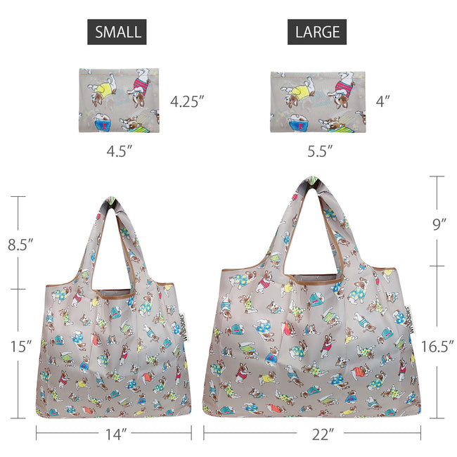 Wrapables Nylon Reusable Shopping Bags, Foldable Shopping Tote Bags, Reusable Grocery Bags, Travel Bags LS (set of 2), Gray French Bulldogs