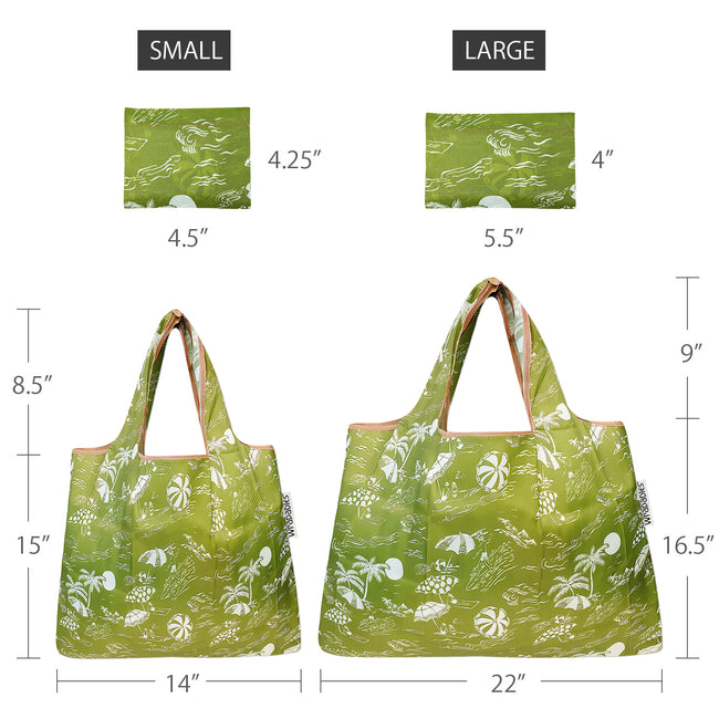 Wrapables Nylon Reusable Shopping Bags, Foldable Shopping Tote Bags, Reusable Grocery Bags, Travel Bags LS (set of 2), Green Paradise