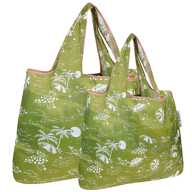 Wrapables Nylon Reusable Shopping Bags, Foldable Shopping Tote Bags, Reusable Grocery Bags, Travel Bags LS (set of 2), Green Paradise