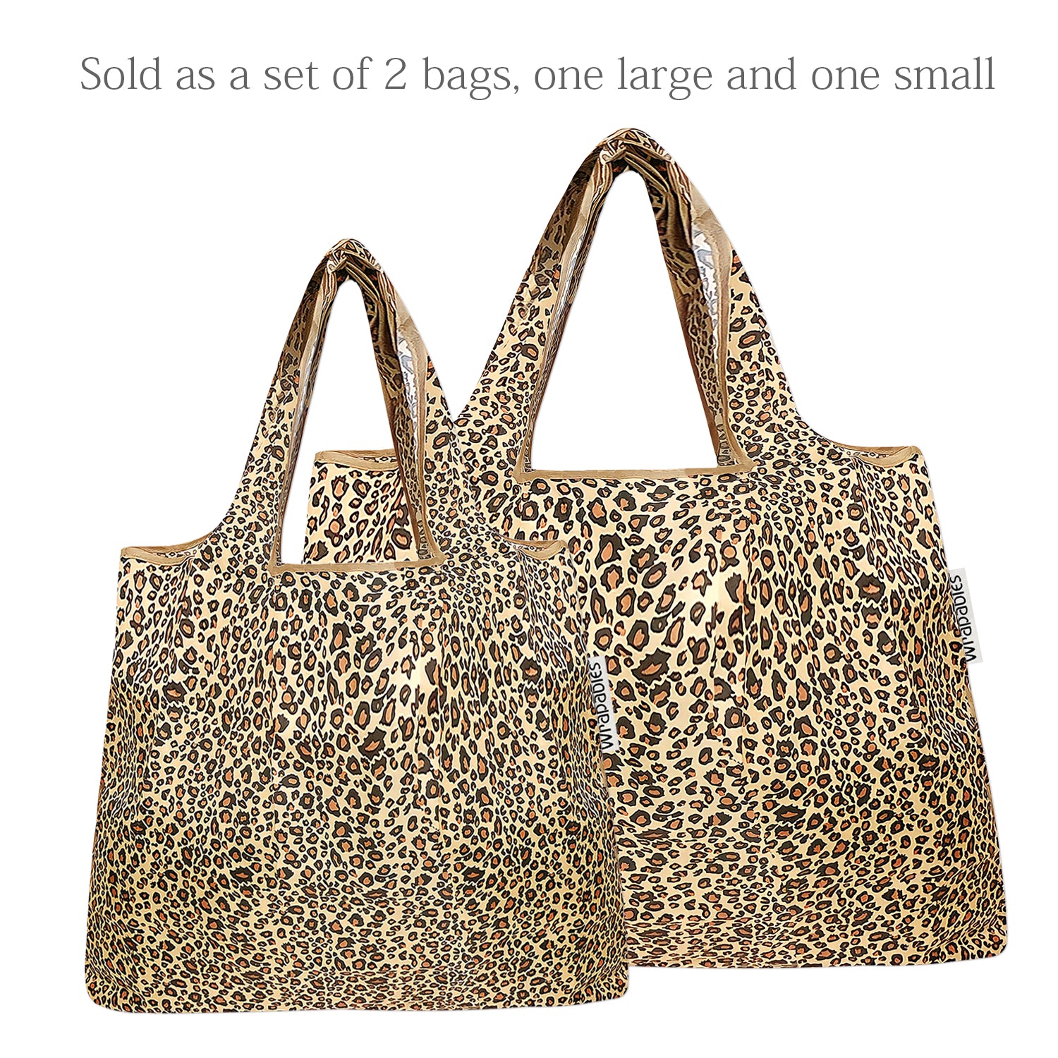 Wrapables Large & Small Foldable Tote Nylon Reusable Grocery Bags, Set of  2, Neutral Felines