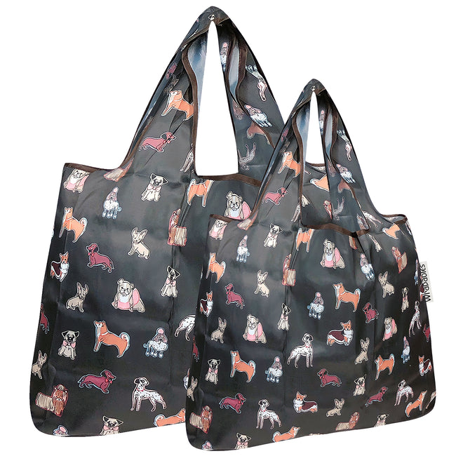 Wrapables Nylon Reusable Shopping Bags, Foldable Shopping Tote Bags, Reusable Grocery Bags, Travel Bags LS (set of 2), Shiba Inu Dogs