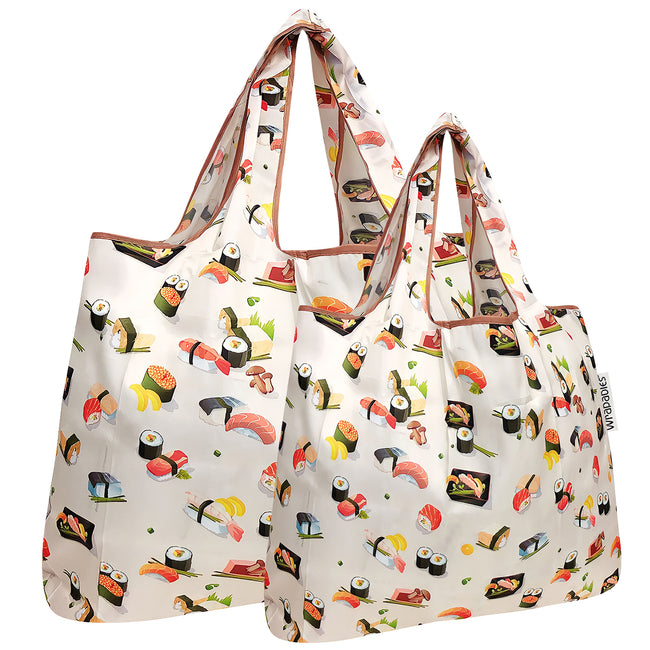 Wrapables Nylon Reusable Shopping Bags, Foldable Shopping Tote Bags, Reusable Grocery Bags, Travel Bags LS (set of 2), Sushi