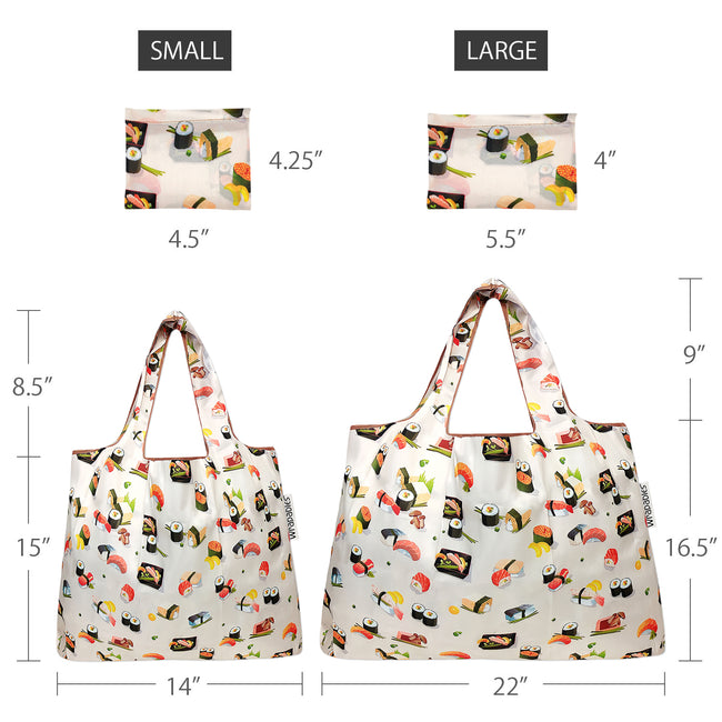 Wrapables Nylon Reusable Shopping Bags, Foldable Shopping Tote Bags, Reusable Grocery Bags, Travel Bags LS (set of 2), Sushi
