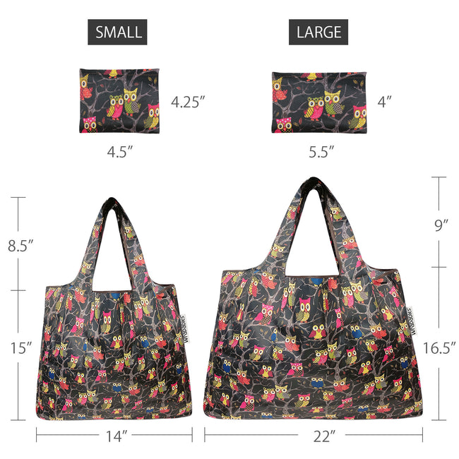 Wrapables Nylon Reusable Shopping Bags, Foldable Shopping Tote Bags, Reusable Grocery Bags, Travel Bags LS (set of 2), Owls