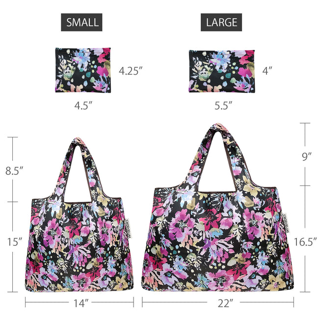Wrapables Nylon Reusable Shopping Bags, Foldable Shopping Tote Bags, Reusable Grocery Bags, Travel Bags LS (set of 2), Violet Flowers