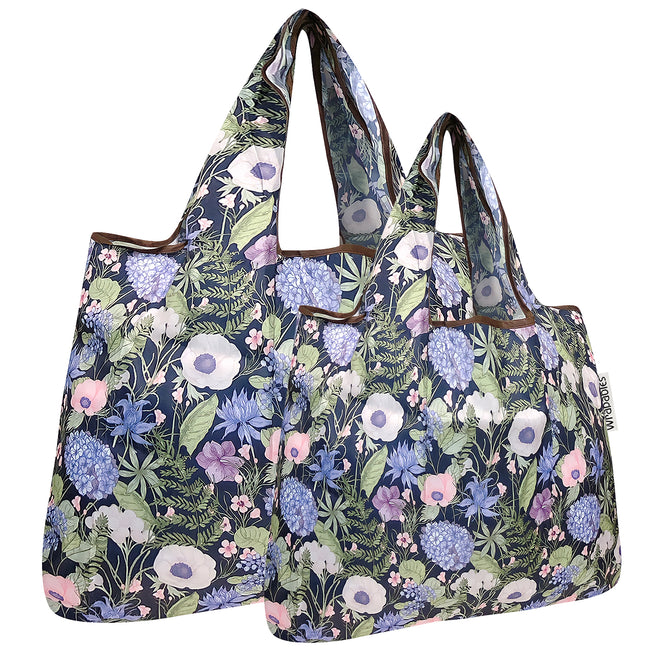 Wrapables Nylon Reusable Shopping Bags, Foldable Shopping Tote Bags, Reusable Grocery Bags, Travel Bags LS (set of 2), Lavender Bouquet