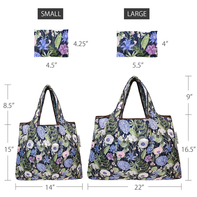 Wrapables Nylon Reusable Shopping Bags, Foldable Shopping Tote Bags, Reusable Grocery Bags, Travel Bags LS (set of 2), Lavender Bouquet