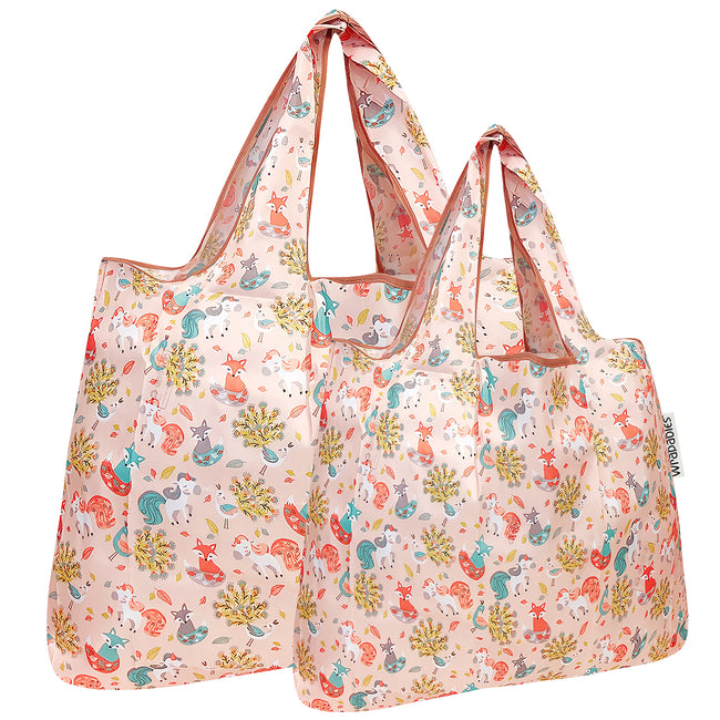 Wrapables Nylon Reusable Shopping Bags, Foldable Shopping Tote Bags, Reusable Grocery Bags, Travel Bags LS (set of 2), Fantastic Creatures