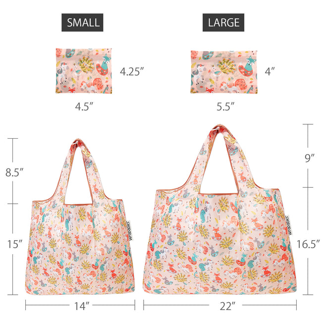 Wrapables Nylon Reusable Shopping Bags, Foldable Shopping Tote Bags, Reusable Grocery Bags, Travel Bags LS (set of 2), Fantastic Creatures