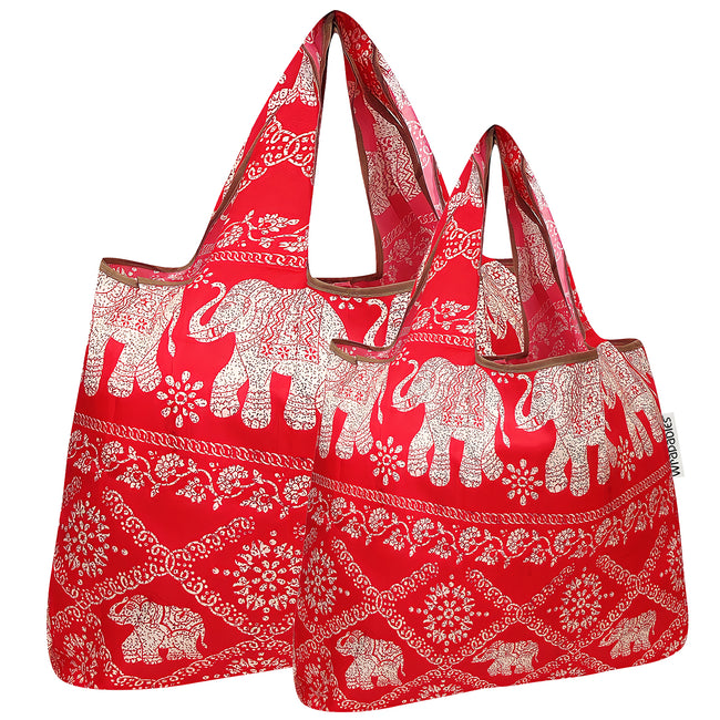 Wrapables Nylon Reusable Shopping Bags, Foldable Shopping Tote Bags, Reusable Grocery Bags, Travel Bags LS (set of 2), Regal Elephants