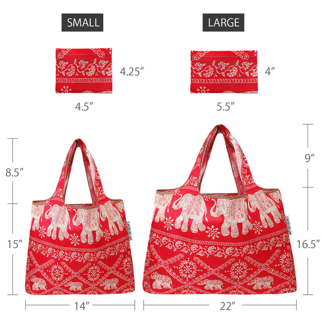 Wrapables Nylon Reusable Shopping Bags, Foldable Shopping Tote Bags, Reusable Grocery Bags, Travel Bags LS (set of 2), Regal Elephants
