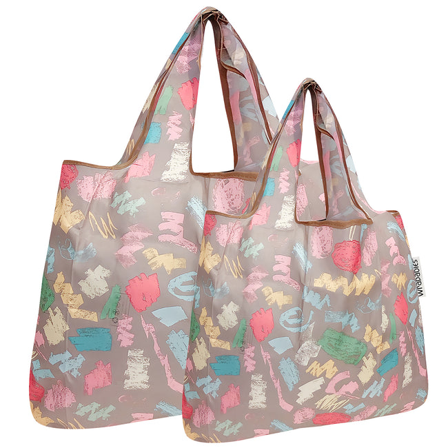 Wrapables Nylon Reusable Shopping Bags, Foldable Shopping Tote Bags, Reusable Grocery Bags, Travel Bags LS (set of 2), Colorful Doodles