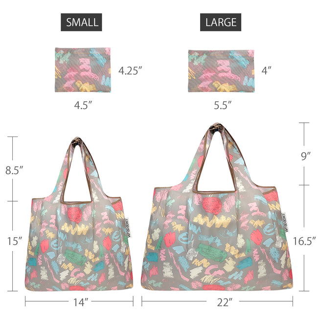 Wrapables Nylon Reusable Shopping Bags, Foldable Shopping Tote Bags, Reusable Grocery Bags, Travel Bags LS (set of 2), Colorful Doodles