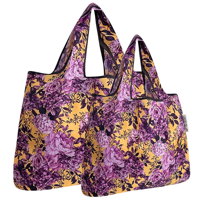 Wrapables Nylon Reusable Shopping Bags, Foldable Shopping Tote Bags, Reusable Grocery Bags, Travel Bags LS (set of 2), Lavender Bloom