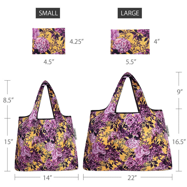 Wrapables Nylon Reusable Shopping Bags, Foldable Shopping Tote Bags, Reusable Grocery Bags, Travel Bags LS (set of 2), Lavender Bloom
