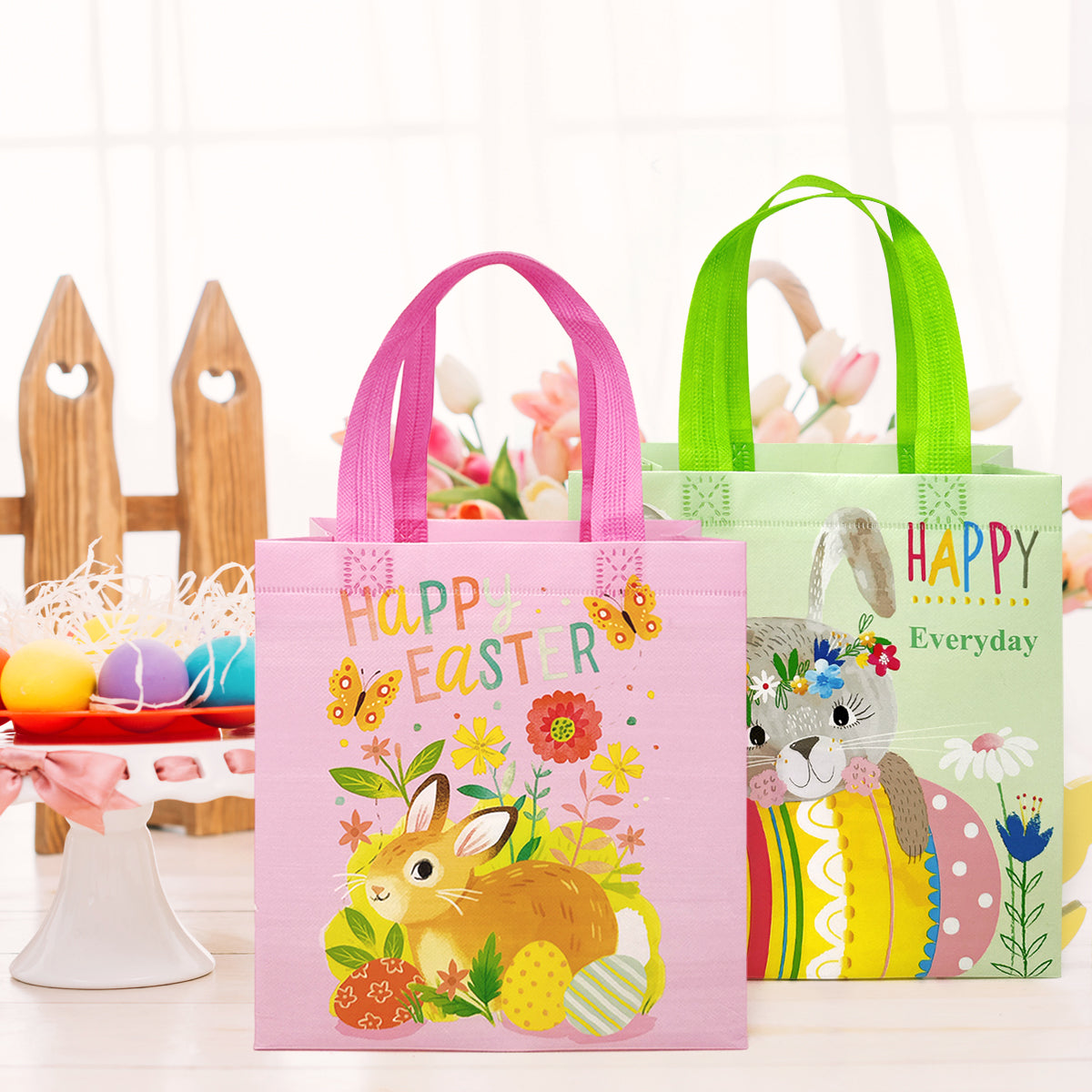 6 Pack Easter Tote Bags With Handles, Non-woven Reusable Gift Bag Bunny  Easter Egg Hunt Party Treat Bag Waterproof Reusable Goodie Bag For Holiday  Fav