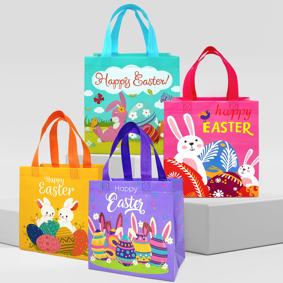 6 Pack Easter Tote Bags With Handles, Non-woven Reusable Gift Bag Bunny  Easter Egg Hunt Party Treat Bag Waterproof Reusable Goodie Bag For Holiday  Fav