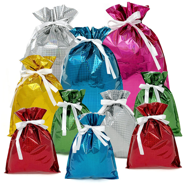 Wrapables Glossy Non-Woven Reusable Gift Bags with Handles for Weddings, Bridal Showers, Parties (Set of 8) Blue